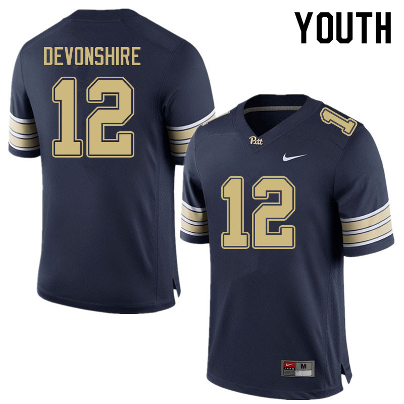 Youth #12 M.J. Devonshire Pitt Panthers College Football Jerseys Sale-Navy